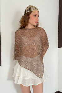 D 3118 ASİMETRİK KESİM YARASA KOL PULLU BLUZ - KAHVE