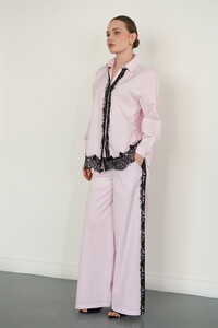 F2083 DANTEL DETAYLI ÇİZGİLİ PANTOLON - PEMBE #1