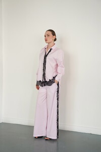 F2083 DANTEL DETAYLI ÇİZGİLİ PANTOLON - PEMBE #2