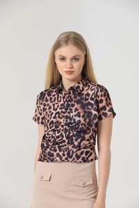 Topshow Leopar Göbekte Büzgülü Toptan Gömlek