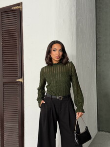 Topshow Haki Simli Sakallı Toptan Bluz #3