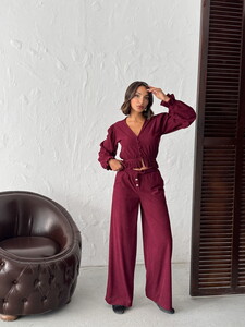 F 1998 FİTİLİ KADİFE BLUZ - BORDO #2