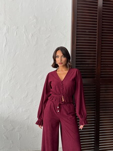 F 1998 FİTİLİ KADİFE BLUZ - BORDO #3