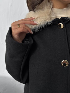 Topshow Peluş Yakalı Dügmeli Kaşe Mont - Siyah | F2048 #4