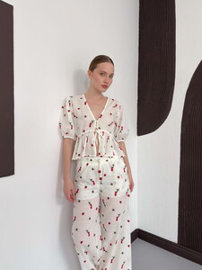 Nakışlı Vual Bluz - Kırmızı | Topshow #4