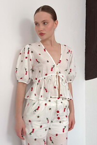 Nakışlı Vual Bluz - Kırmızı | Topshow #1