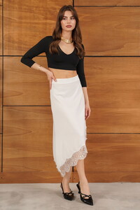 Topshow - Dantelli Asimetrik Etek - Krem | D2951