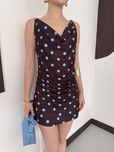 D 3024 PUANTİYE BASKILI ELBİSE - KAHVE TURKUAZ #4