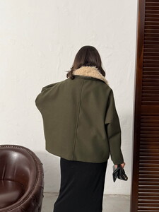 Topshow Peluş Yakalı Dügmeli Kaşe Mont - Haki | F2048 #5