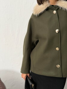 Topshow Peluş Yakalı Dügmeli Kaşe Mont - Haki | F2048 #4