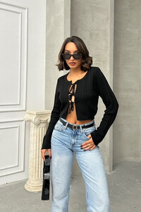 Topshow Siyah Akrilik Toptan Triko Toptan Hırka K-089