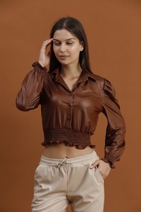 Topshow Taba Suni Deri Abiye Toptan Bluz