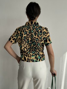 Topshow Zümrüt Leopar Büzgülü Toptan Gömlek #5