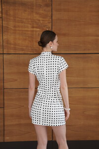 D 2978 PUANTİYELİ SATEN ELBİSE - KREM #5