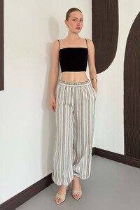 Topshow Çizgili Salaş Pantolon - Haki | D3094