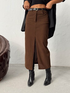 F 2033 FİTİLLİ KADİFE ETEK - KAHVE #4