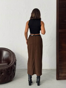 F 2033 FİTİLLİ KADİFE ETEK - KAHVE #5