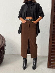 F 2033 FİTİLLİ KADİFE ETEK - KAHVE #3