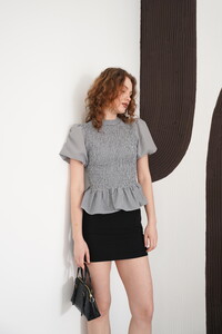 Gipeli Bisiklet Yaka T Toptan Bluz - Siyah | D2999 - Topshow