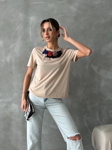 Topshow Taş Gül Detaylı Toptan Tişört #3