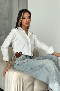 Topshow Krem Deri Detaylı Uzun Kol Toptan Gömlek #2