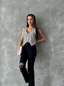 Topshow Siyah Çizgili Klasik Toptan Yelek #2