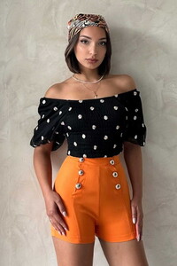 Topshow Siyah Gipe Detaylı Desenli Şifon Toptan Bluz