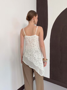 D 2935 ASİMETRİK DANTEL Askılı Bluz - KREM #5