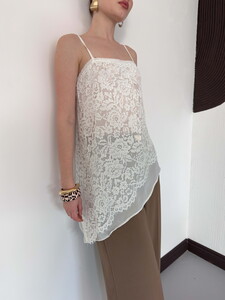 D 2935 ASİMETRİK DANTEL Askılı Bluz - KREM #4