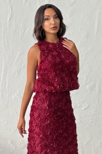 Gül Süzüneli Kolsuz Bluz - BORDO