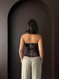 F 2056 ARKADAN FERMUARLI STRAPLEZ BLUZ - KAHVE #5