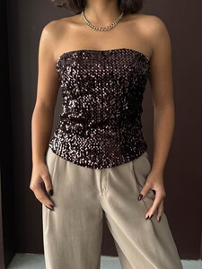 F 2056 ARKADAN FERMUARLI STRAPLEZ BLUZ - KAHVE #4