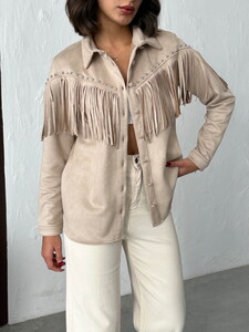 Topshow Püsküllü Droplı Scuba Süet Toptan Gömlek - Taş | F2029 #4