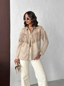 Topshow Püsküllü Droplı Scuba Süet Toptan Gömlek - Taş | F2029 #2