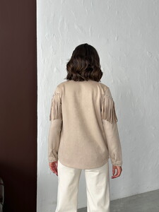 Topshow Püsküllü Droplı Scuba Süet Toptan Gömlek - Taş | F2029 #5