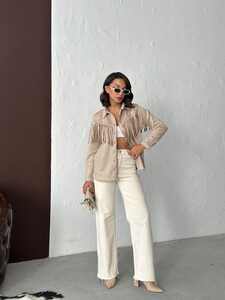 Topshow Püsküllü Droplı Scuba Süet Toptan Gömlek - Taş | F2029 #3