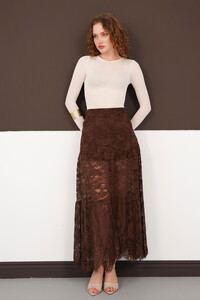 Fırfırlı  Dantel Etek - Kahve | F2074 - Topshow #1