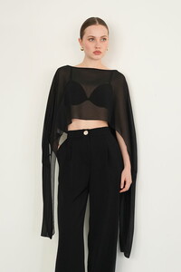 D 2938 ŞİFON PANÇO - SİYAH #1