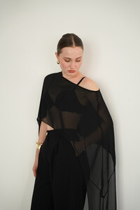 D 2938 ŞİFON PANÇO - SİYAH #4