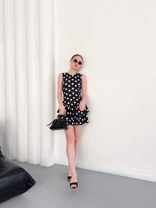 D 2946 PUANTİYELİ SIFIR KOL ELBİSE - SİYAH #3