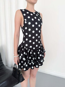 D 2946 PUANTİYELİ SIFIR KOL ELBİSE - SİYAH #4