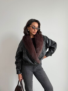 Topshow Yakası Kürklü Kruvaze Deri Mont - Siyah | F2050 #3