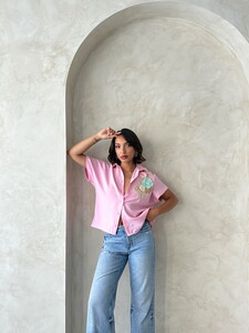 D 2648 ÇİÇEK DETAYLI GÖMLEK - PEMBE #3