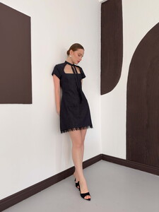 D 3041 DANTEL DETAYLI KOT ELBİSE - LACİVERT #3