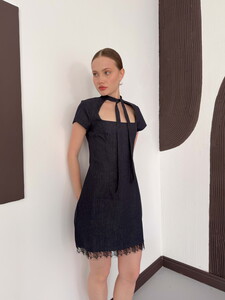 D 3041 DANTEL DETAYLI KOT ELBİSE - LACİVERT #2