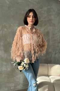 Topshow Taş Punatiyeli Saçaklı Tül Toptan Gömlek
