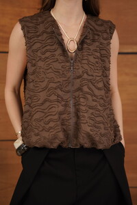 Topshow - Wholesale Jacquard Woven Zipper Vest - Coffee #4