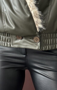 F 2050 YAKASI KÜRKLÜ KRUVAZE DERİ MONT - HAKİ #4