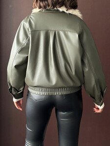 F 2050 YAKASI KÜRKLÜ KRUVAZE DERİ MONT - HAKİ #5