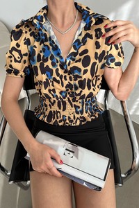 Topshow Leopar Saks Beli Gipeli Ouzu Pileli Toptan Gömlek